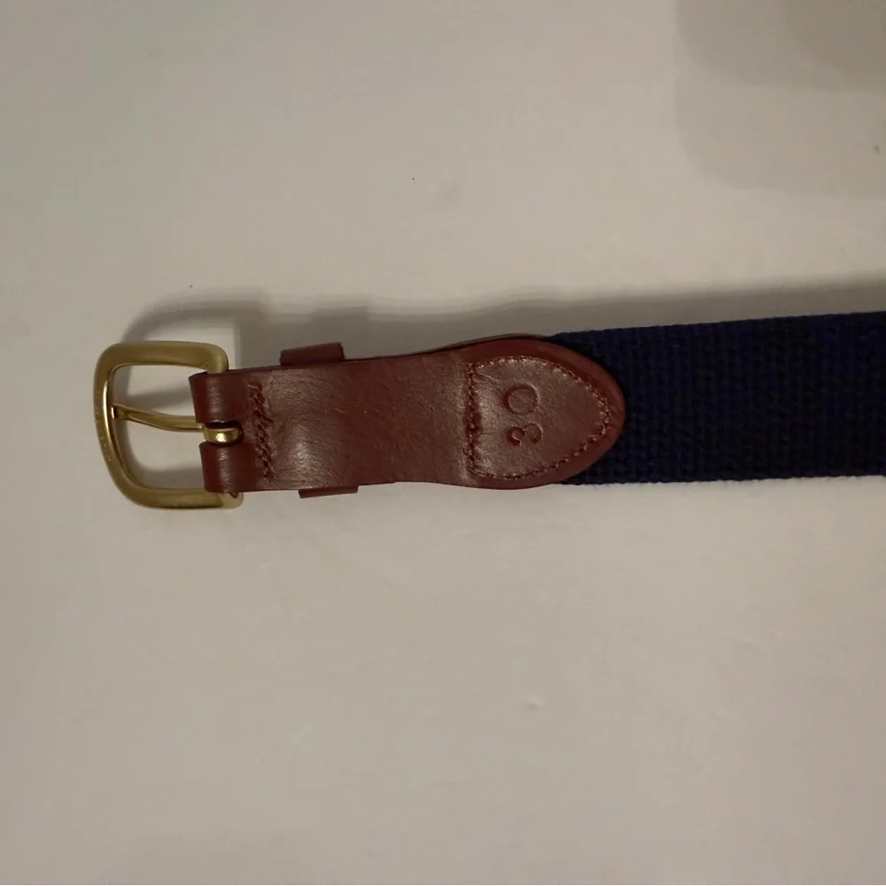 LEATHER MAN MENS BELT NAVY WHITE WH WATCH HILL RI NAUTICAL USA SIZE 30